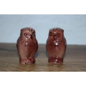 Vintage Whimsical Kitschy MCM Glossy Owl Salt Pepper Shakers